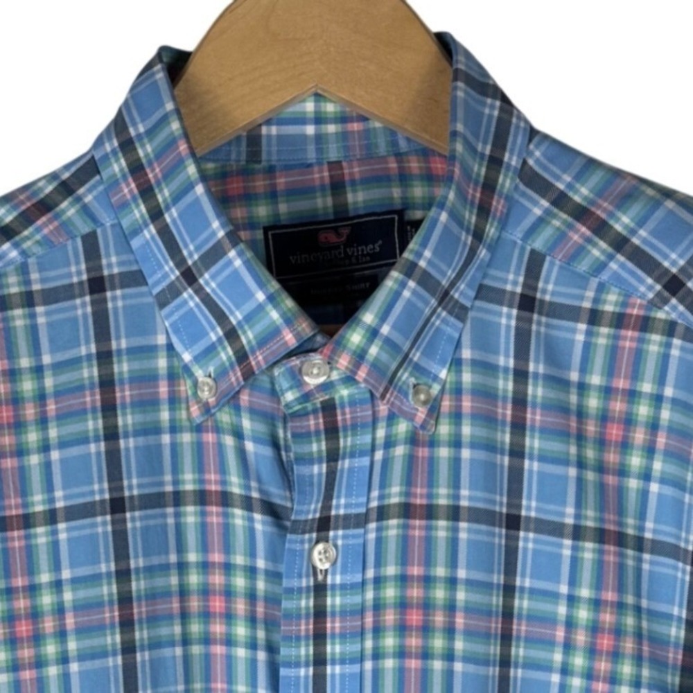 Vineyard Vines Murray Shirt Mens XL Blue Green Pink Plaid Cotton Button Down